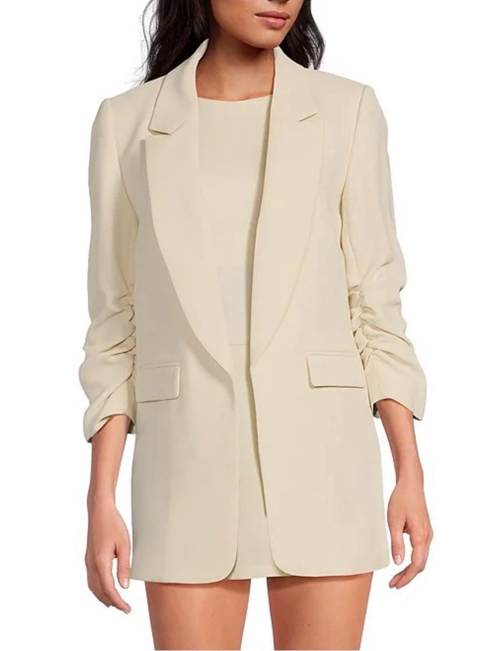 Gianni Bini Jemma Ruched 3/4 Sleeve Shawl Collar Twill Boyfriend Blazer